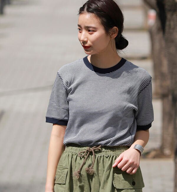 Healthknit × BEAMS BOY / ワッフル ボーダー Tシャツ|BEAMS WOMEN