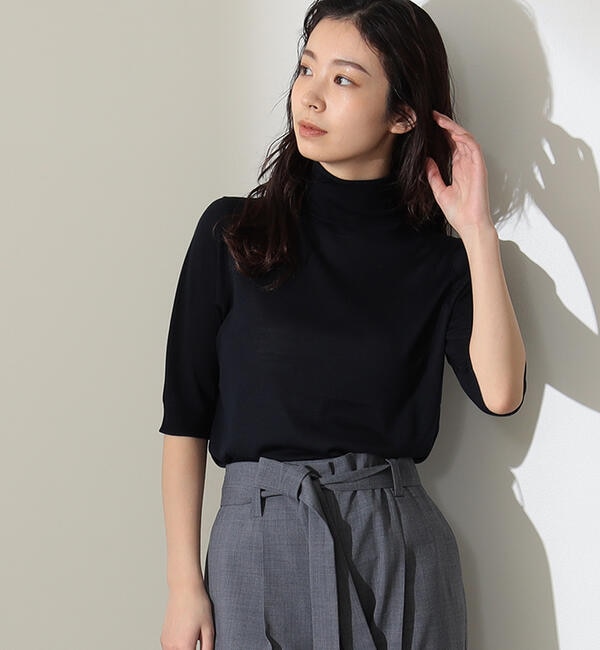 Demi-Luxe BEAMS / シルク 5分袖 タートルネックニット|BEAMS WOMEN