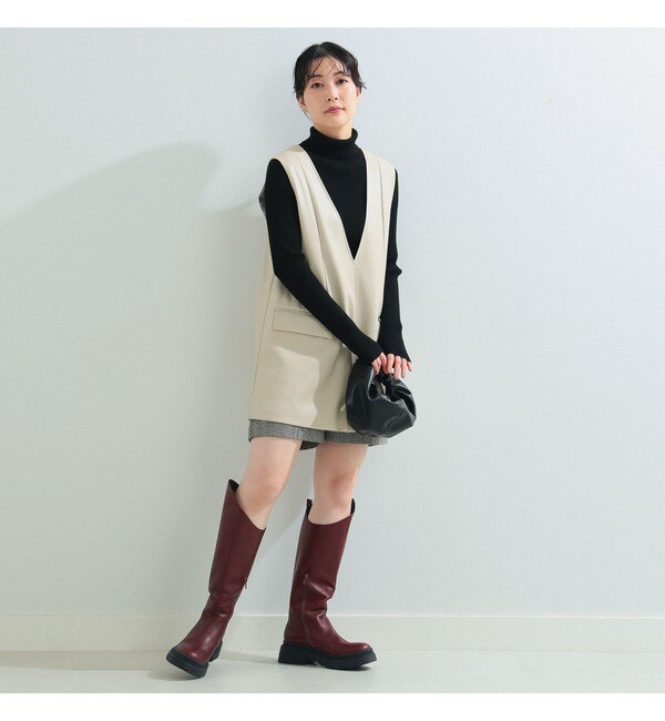 Ray BEAMS / フェイクレザー Vネック ベスト|BEAMS WOMEN(ビームス