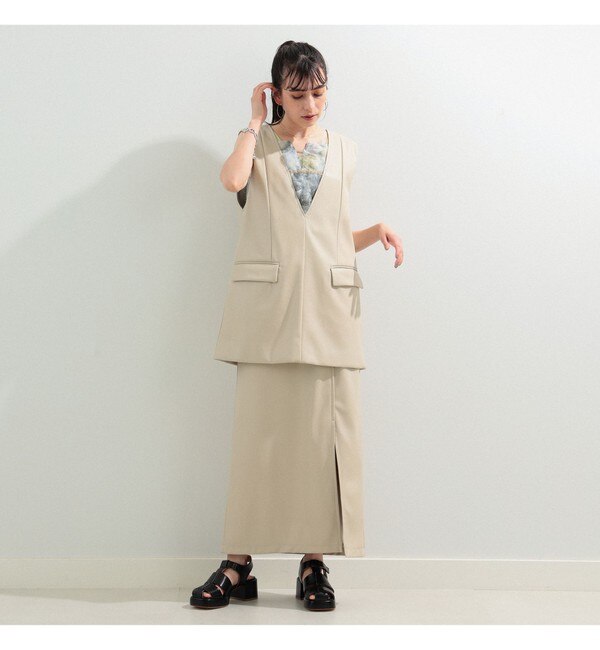 Ray BEAMS / フェイクレザー Vネック ベスト|BEAMS WOMEN(ビームス