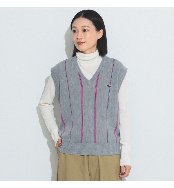 LACOSTE for BEAMS BOY / 別注 ストライプ Vネック ベスト|BEAMS WOMEN