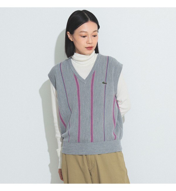 LACOSTE for BEAMS BOY / 別注 ストライプ Vネック ベスト|BEAMS WOMEN