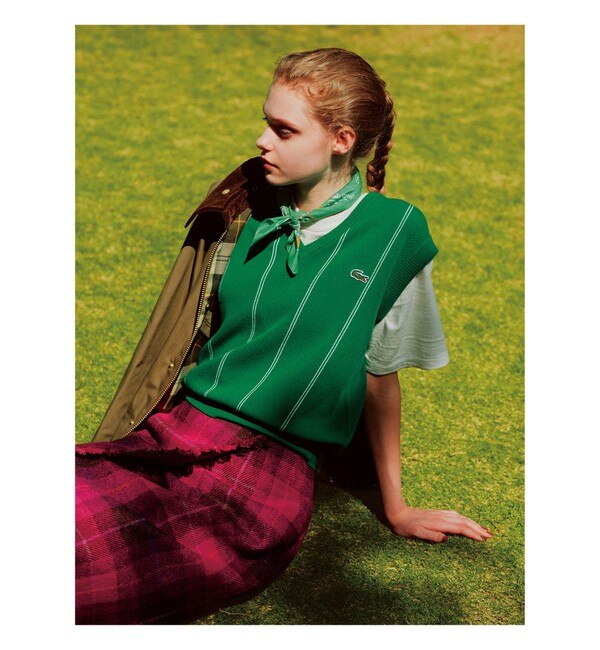 LACOSTE for BEAMS BOY / 別注 ストライプ Vネック ベスト|BEAMS WOMEN