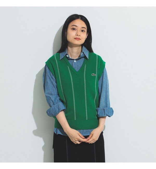 LACOSTE for BEAMS BOY / 別注 ストライプ Vネック ベスト|BEAMS WOMEN