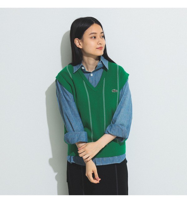 LACOSTE for BEAMS BOY / 別注 ストライプ Vネック ベスト|BEAMS WOMEN