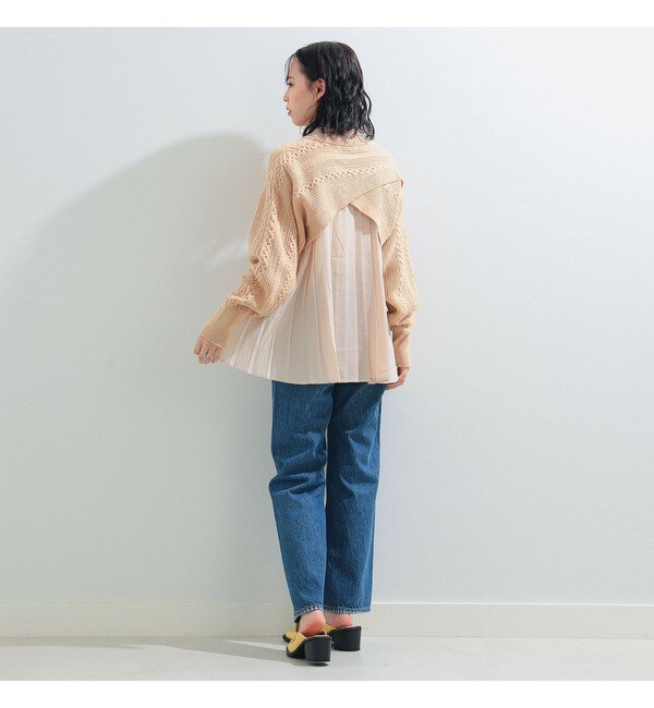 Ray BEAMS / ケーブル バック プリーツ ハイネック ニット|BEAMS WOMEN