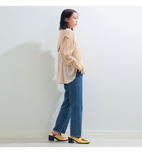 Ray BEAMS / ケーブル バック プリーツ ハイネック ニット|BEAMS WOMEN