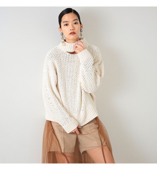 Ray BEAMS / モール カットアウト ハイネック ニット|BEAMS WOMEN