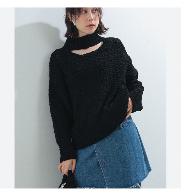 Ray BEAMS / モール カットアウト ハイネック ニット|BEAMS WOMEN