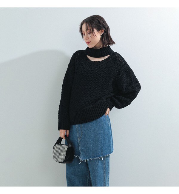 Ray BEAMS / モール カットアウト ハイネック ニット|BEAMS WOMEN