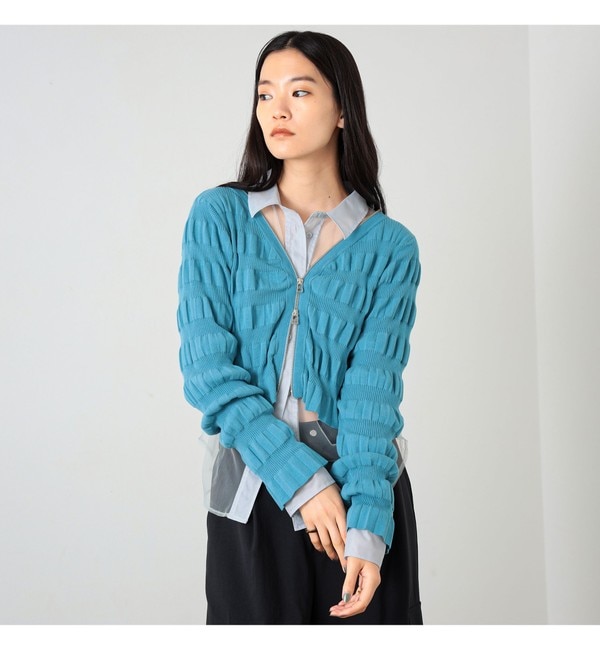 Ray BEAMS / シャーリング ジップ カーディガン|BEAMS WOMEN(ビームス