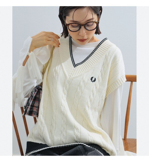 FRED PERRY × Ray BEAMS / 別注 ケーブル ニット ベスト|BEAMS WOMEN