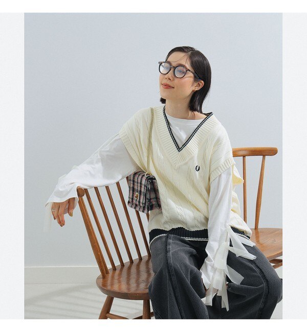 FRED PERRY × Ray BEAMS / 別注 ケーブル ニット ベスト|BEAMS WOMEN