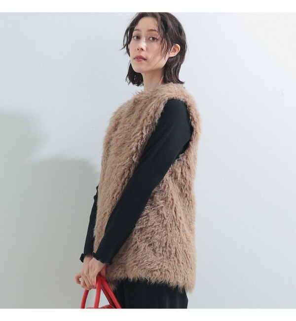 Ray BEAMS / フェイクファー クルーネック ベスト|BEAMS WOMEN