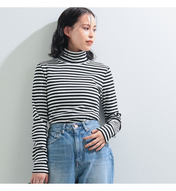 Ray BEAMS / リブ ボーダー タートルネック カットソー|BEAMS WOMEN