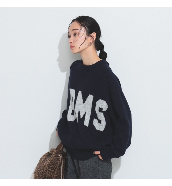 BEAMS BOY / ビッグ ロゴ クルー ニット|BEAMS WOMEN(ビームス