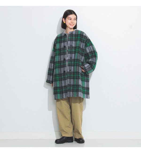 BEAMS BOY / スライバー チェック ノーカラーコート|BEAMS WOMEN