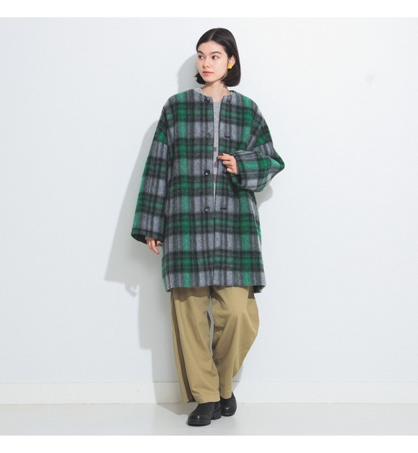 BEAMS BOY / スライバー チェック ノーカラーコート|BEAMS WOMEN