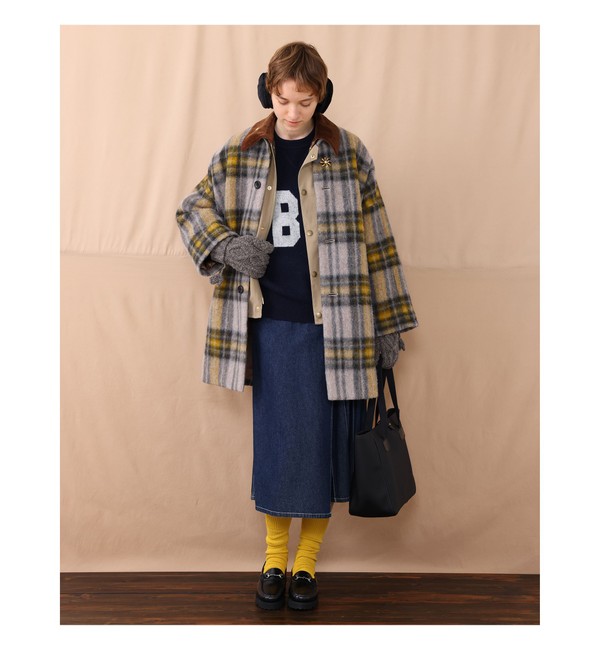 BEAMS BOY / スライバー チェック ノーカラーコート|BEAMS WOMEN