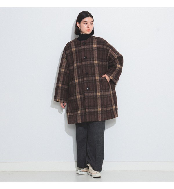 BEAMS BOY / スライバー チェック ノーカラーコート|BEAMS WOMEN