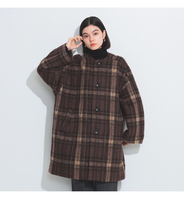 BEAMS BOY / スライバー チェック ノーカラーコート|BEAMS WOMEN