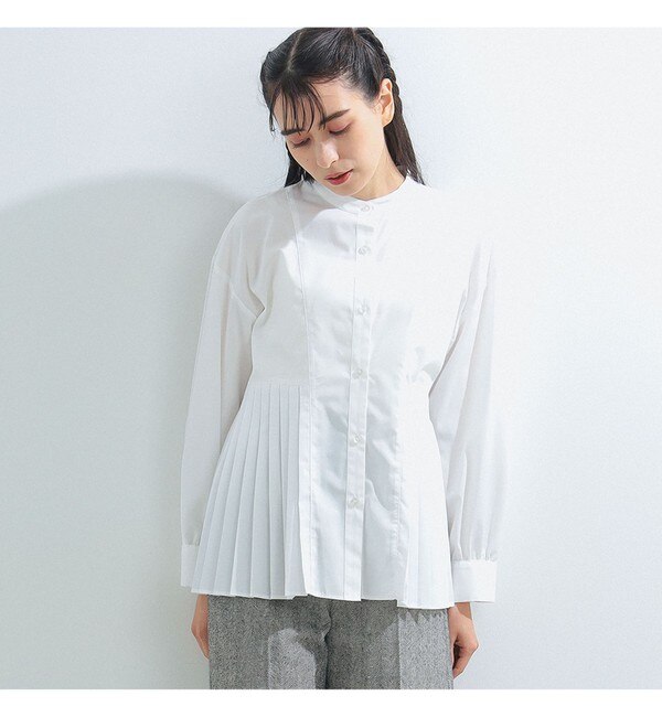 Ray BEAMS / プリーツ キリカエ クルーネック シャツ|BEAMS WOMEN