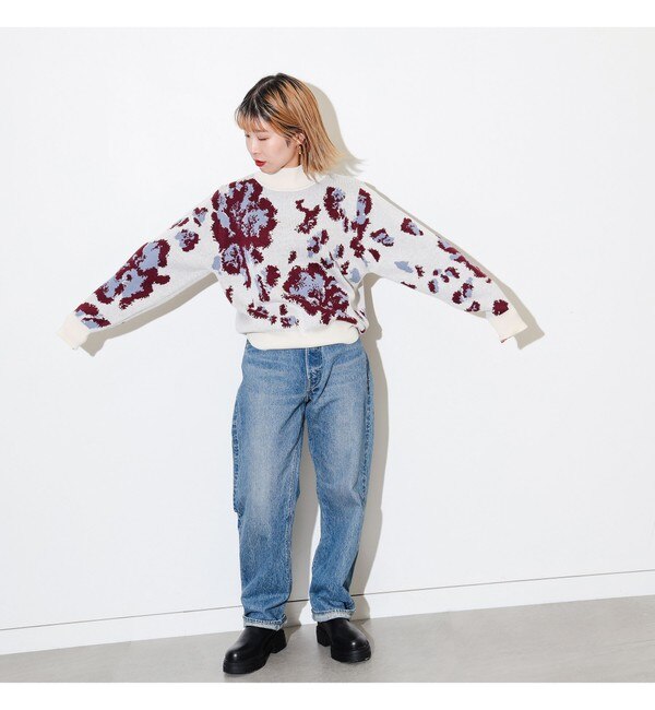 Ray BEAMS / フラワー ジャカード ハイネック ニット|BEAMS WOMEN