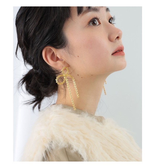 Ray BEAMS / アシンメトリー リボン チェーン ピアス|BEAMS WOMEN