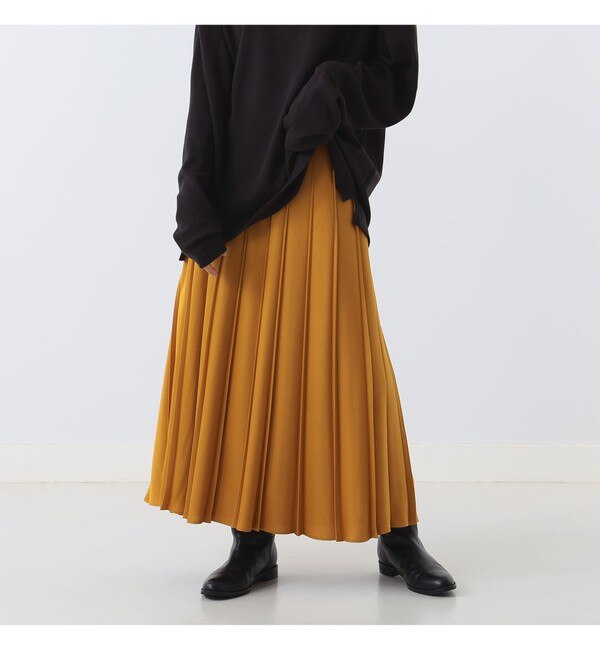 Demi-Luxe BEAMS / サテン 変形プリーツ スカート