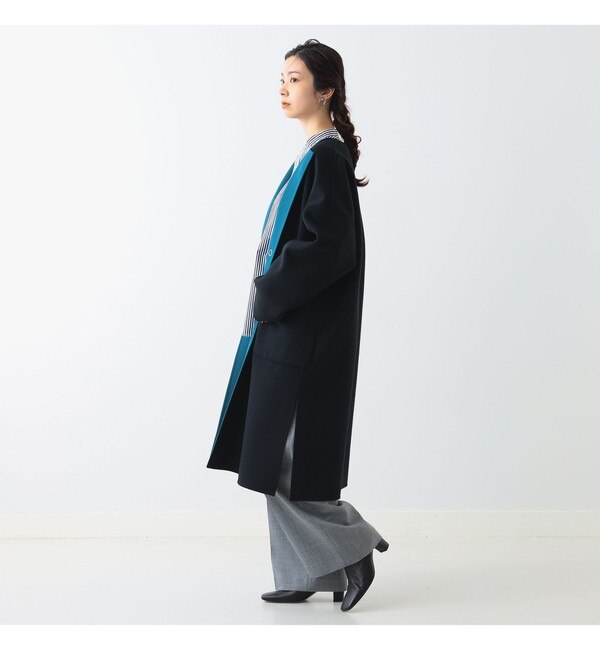 Demi-Luxe BEAMS / ロング丈 クルーネック リバーコート|BEAMS WOMEN