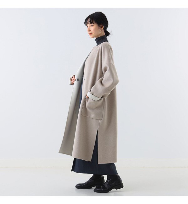 Demi-Luxe BEAMS / ロング丈 クルーネック リバーコート|BEAMS WOMEN