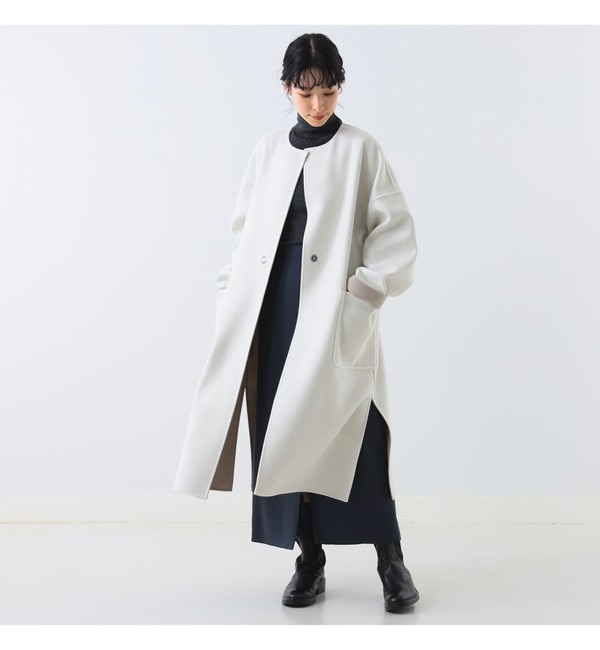 Demi-Luxe BEAMS / ロング丈 クルーネック リバーコート|BEAMS WOMEN