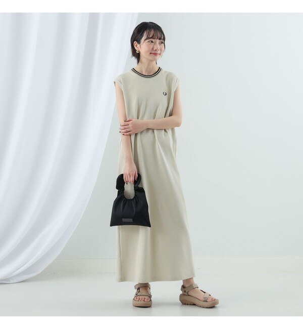 FRED PERRY×Ray ひく beams水色 ノースリーブシャツワンピース
