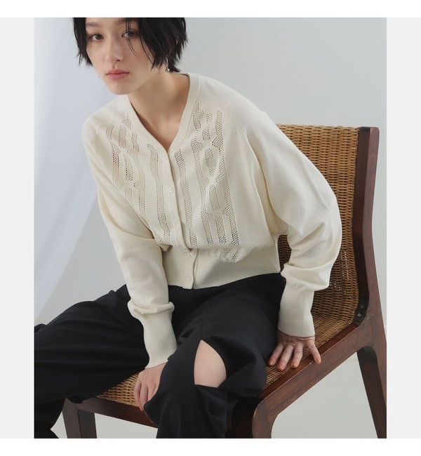 yr[X@EB/BEAMS WOMENz FRED PERRY ~ Ray BEAMS / ʒ Open Knit Cardigan