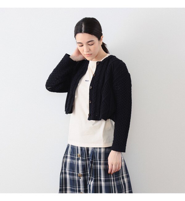 BEAMS BOY / コットンナイロン アランカーディガン|BEAMS WOMEN