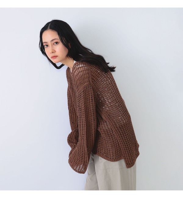 Demi-Luxe BEAMS / メッシュ ドロップショルダ― プルオーバーニット