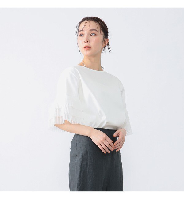 Demi-Luxe BEAMS プリーツ チュールスリーブ Tシャツ|BEAMS WOMEN(ビームス ウィメン)の通販｜アイルミネ