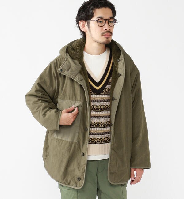 新品】BEAMS ミリタリー リバーシブルパーカ カーキ×ベージュ S-