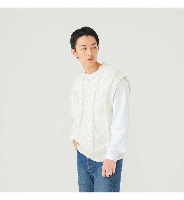 FRED PERRY × BEAMS / 別注 Cable Crewneck Knit|BEAMS MEN(ビームス メン)の通販｜アイルミネ