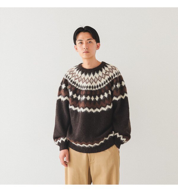 BEAMS / 3ゲージ シャギー ノルディック クルーネックニット|BEAMS MEN