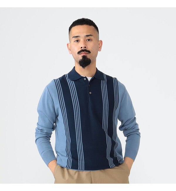 BEAMS PLUS / 12ゲージ ストライプ ニット ポロシャツ|BEAMS MEN