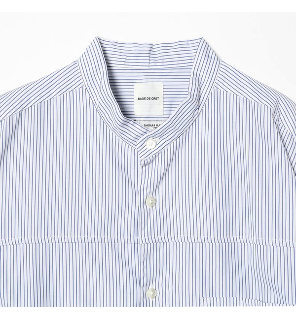 sage de cret / Stripe Stand Collar Shirt|BEAMS MEN(ビームス メン ...