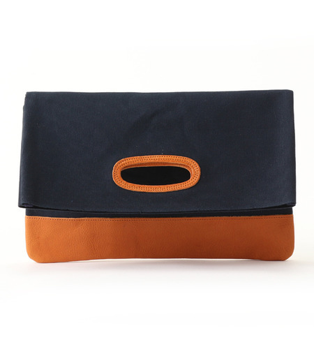 【シップス/SHIPS】 AMIACALVA for SHIPS: キャンバス×栃木レザー 二つ折り/クラッチバッグ [送料無料]