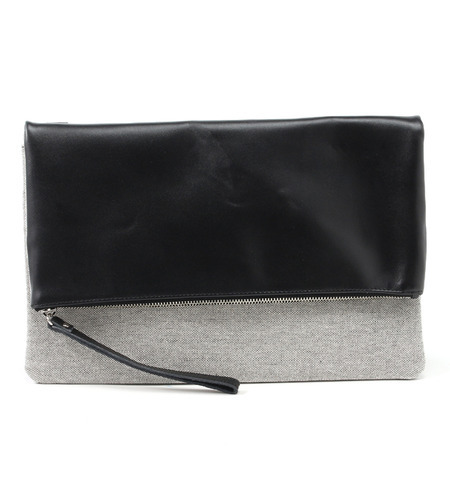 SCO: SHIPS(シップス) レザー×コットン クラッチバッグ