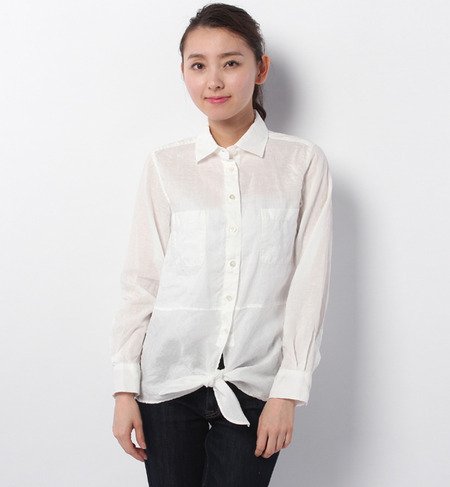 リネン ヘム リボン ロングスリーブ シャツ