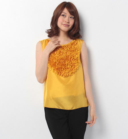 シルク フリル ノースリーブ