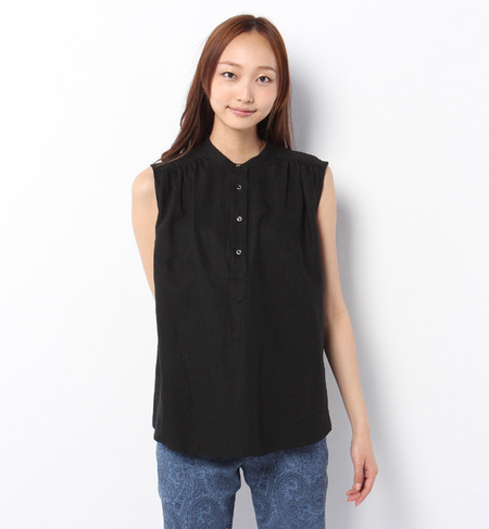 リネンノースリーブブラウス