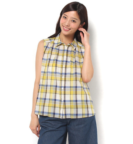 【シップス フォー ウィメン/SHIPS for women】 liflattie ships:コットンリネン チェック ノースリーブ シャツ [送料無料]