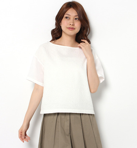 liflattie ships:レース×ソリッド ショートスリーブ ブラウス