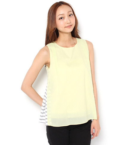 サイドボーダーコンビノースリーブブラウス